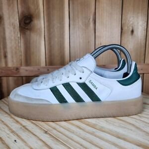 Adidas Sambae Shoes Womens 6.5 White Green Leather Gum Sole Sneakers ID0440